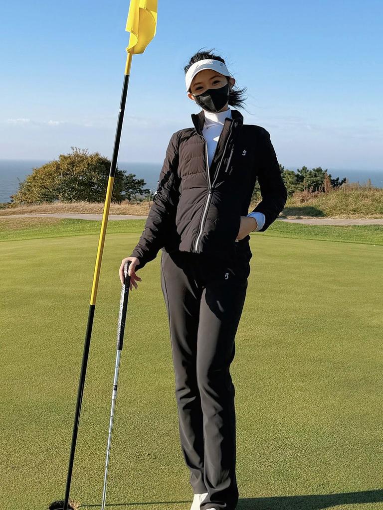 TASHI GOLF Women's Winter Warm Slimming Down Jacket & High Waist Fleece Pants Set