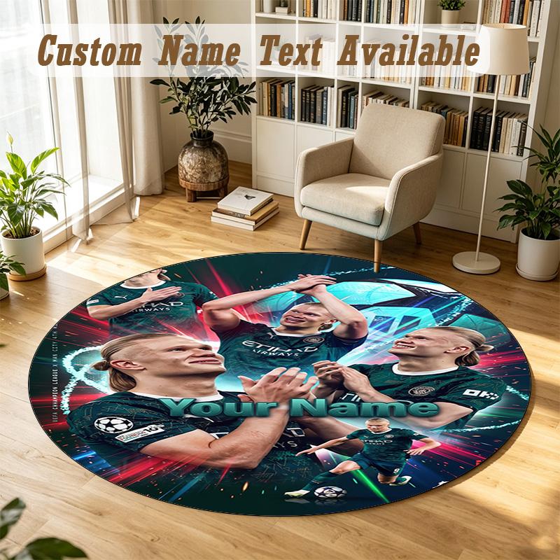 Round Rug Custom NameErling Haaland Pattern Non Slip Carpet Home Floor Decor
