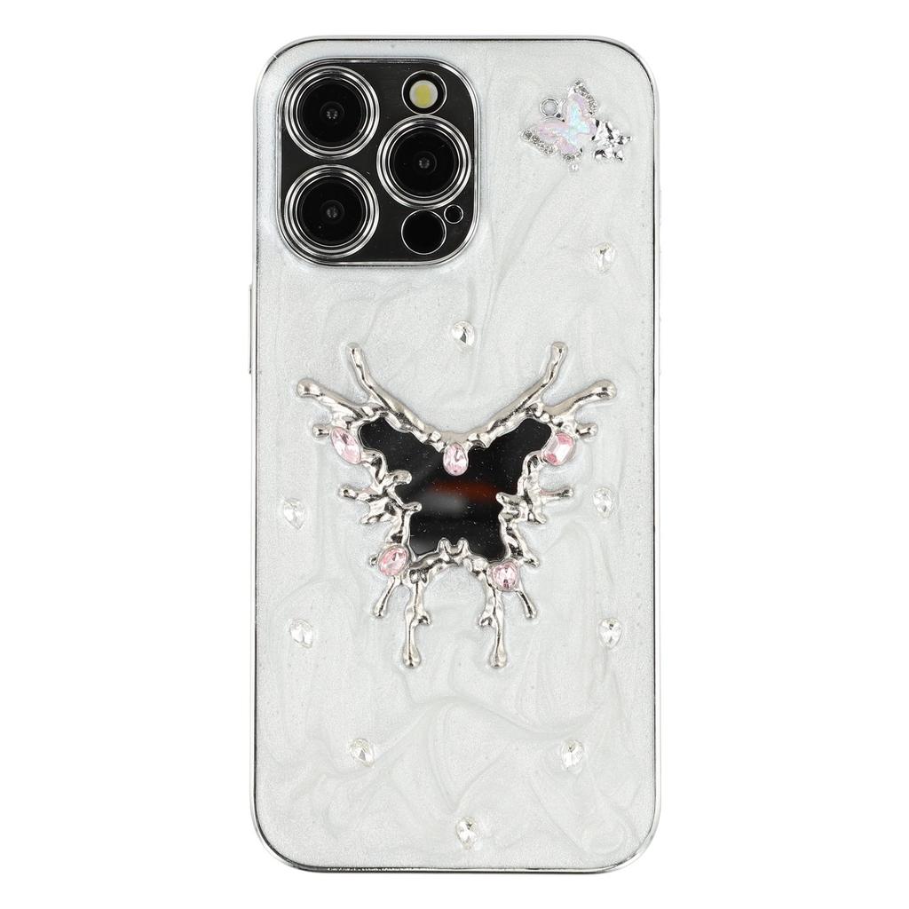 For iPhone 15 Pro Max Case Electroplated Epoxy Metal Decor TPU+Acrylic Phone Cover Precise Cutouts