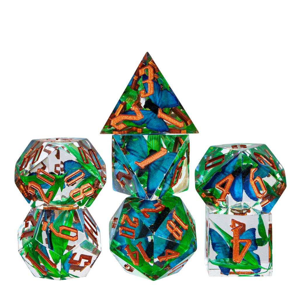 Cusdie DND Sharp Edges Dice with Small Filler 7Pcs Handcrafted D4-D20 Polyhedral Dice Set for D&D Role Playing Board Games