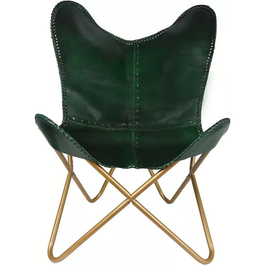 

Зеленое кожаное кресло-бабочка Кожаное кресло с акцентом Стул для гостиной BKF