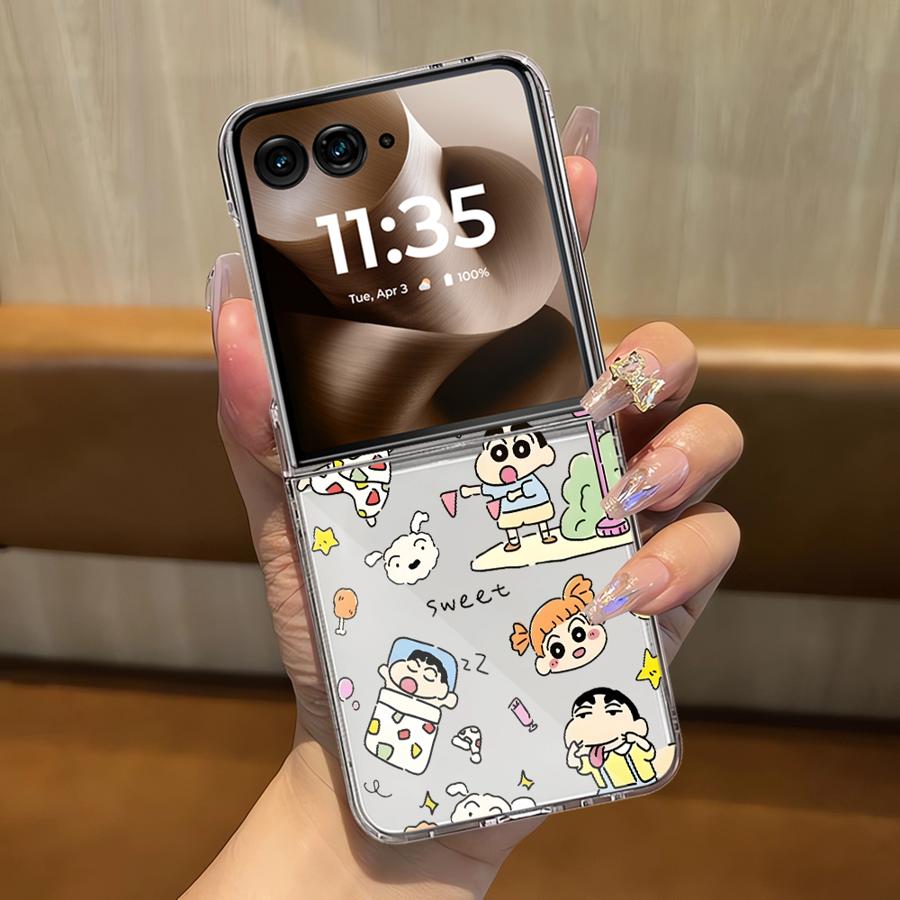 Soft Clear Phone Cover Luxury Funda Case for Motorola Razr 50Ultra 60 Ultra 50/60 50 Crayon Shin Chan Protagonist