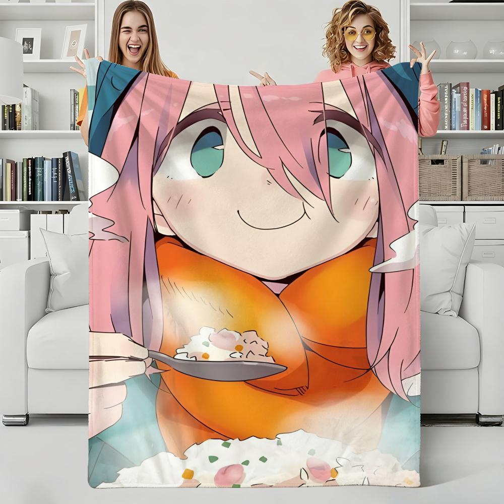 Anime L-Laid Back Camp Throw Flannel Blanket Perfect for Sofa Office Bed Travel Sleep Read Relax Camping four season use 75x90cm