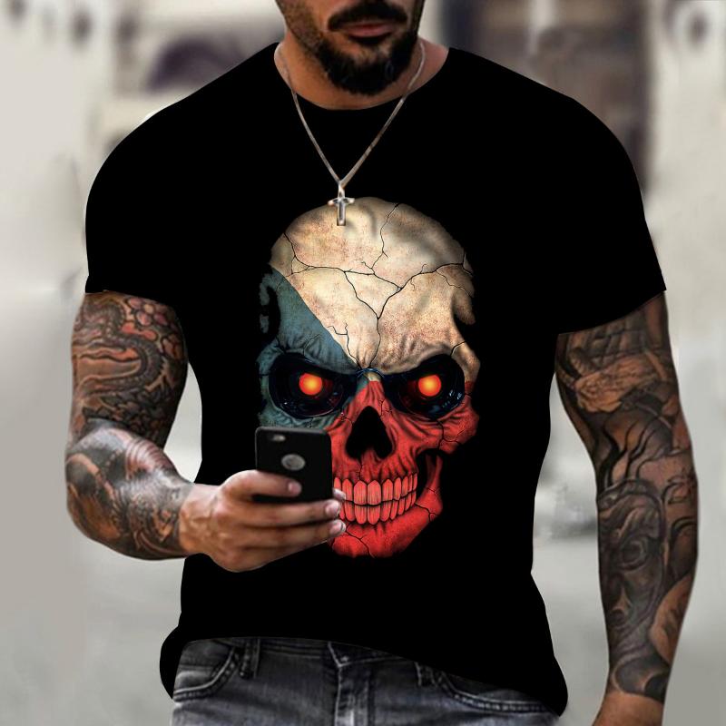 Cross-border Summer Short-sleeved 3DT-shirt Men's Skull Print Hip-hop Crew Neck T-shirt Sports Casual Top