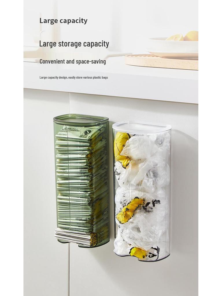 Punch-Free Wall-Mounted Trash Bag Storage Box - Transparent Plastic Wrap Sleeve Organizer for Kitchen