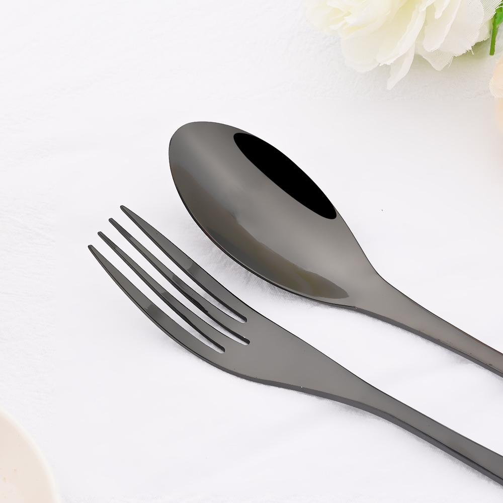 24pcs Black 304 Stainless Dinnerware Set Sharp Steak Knife Fork Coffee Spoon Cutlery Set Stainless Steel Flatware Silverware Kitchen Tableware