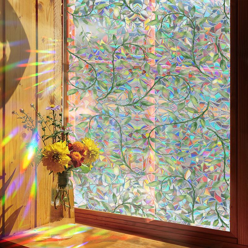 Colorful Rainbow Bird Pattern Prismatic Window Film Reusable No-Adhesive Static Cling Rainbow Sun Catcher Decal For Home Decor