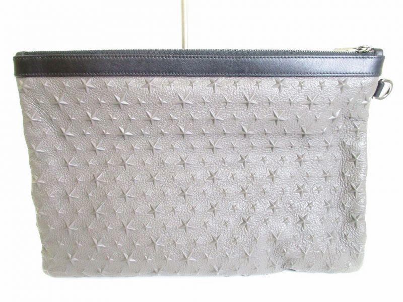 Authentische Jimmy Choo geprägte Sterne grau und schwarz Leder Clutch #8059 generalüberholt