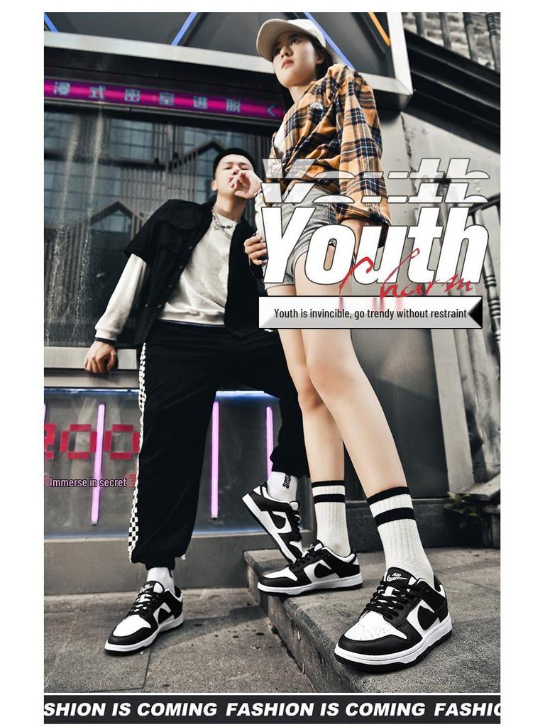 Pánské AJ1 Low-Top černé a bílé Panda Dunk Skate boty a dámské tenisky Air Force One