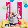 18th Birthday Door Banner 12x72 Inch Pink Gradient Backdrop with White Letters Balloon Cake Star Streamer and Graphics Happy Birthday Sign for Party