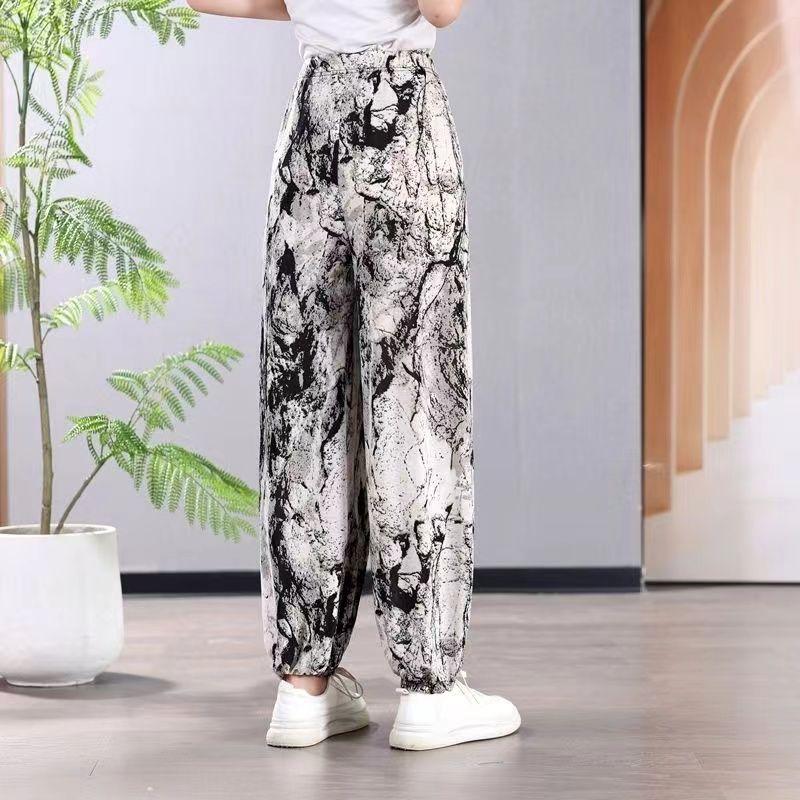 Pantaloni Haren de vară Pantaloni lanternă subțiri Pantaloni casual Pantaloni casual de damă la modă Mătase de gheață largi Nouă zecimi