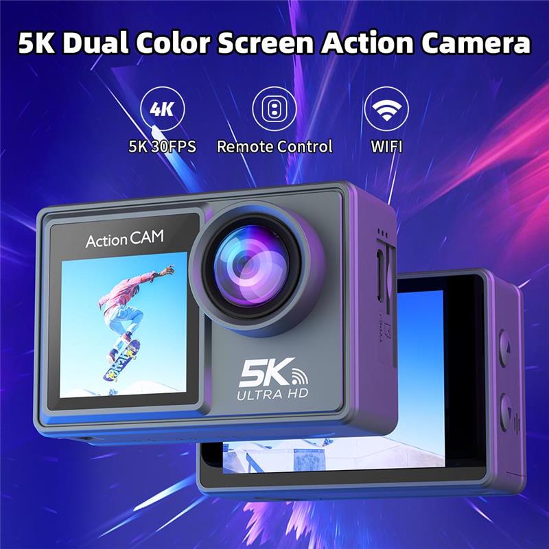 

5K action camera 2 inches + 1.3 inches waterproof anti-shake 4k60 frames wifi remote control action camera чорний