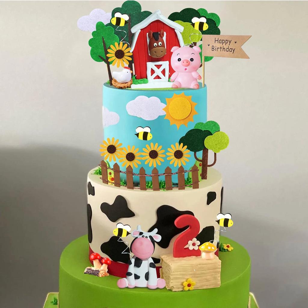 Farm Animal Cake Decoration Farm Animal Birthday Cake Topper Cow Cake Decoration for Farm Animal Baby Shower Birthday Party Deco
