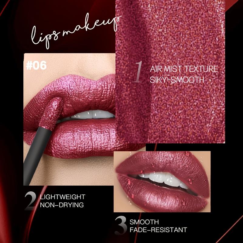 Gloss Labial Metálico Alto Brilho, Longa Duração, Fórmula Não Pegajosa, Batom Hidratante Brilho Labial Ideal para Festas, Encontros e Uso Diário