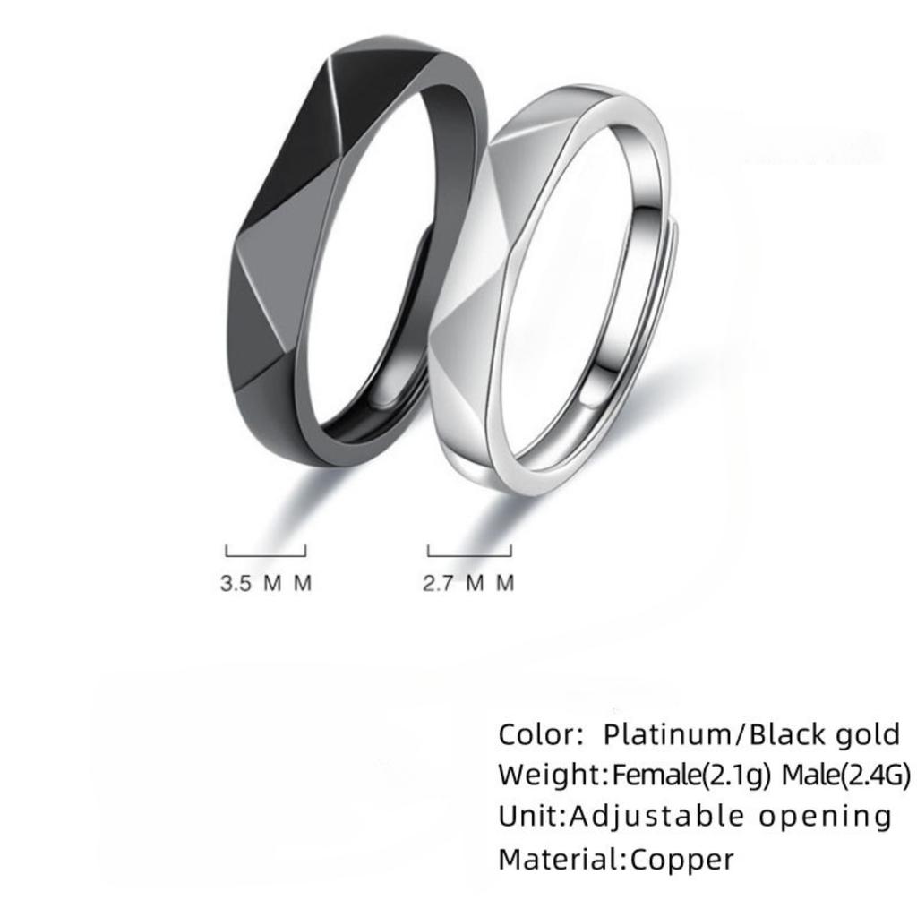 Black and White Rhombus Ring for Boys and Girls Couples Simple Pair Ring