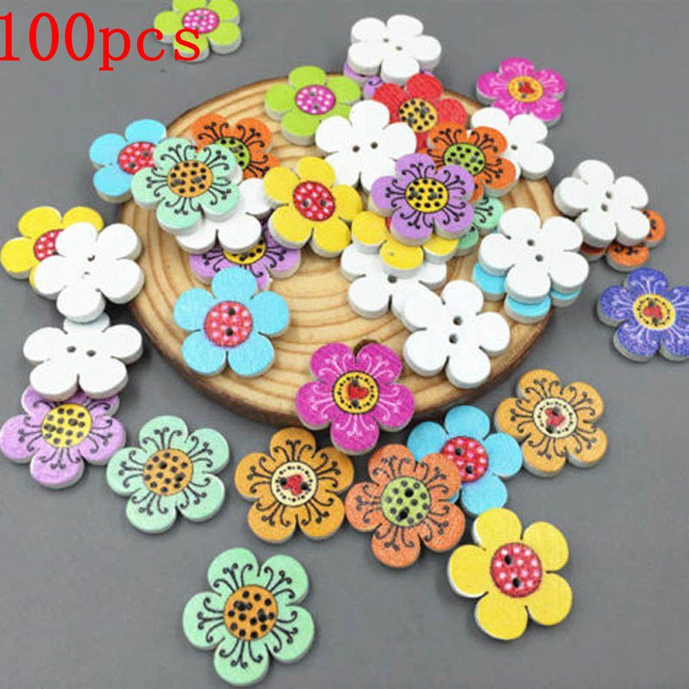 Gorgeous Mixed Color 20 mm Flower Dots Crafts Decoration Sewing Scrapbooking 2-Holes Wooden Buttons