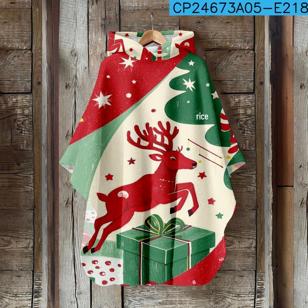 Digital Print Women's Hooded Cloak for Halloween and Christmas
