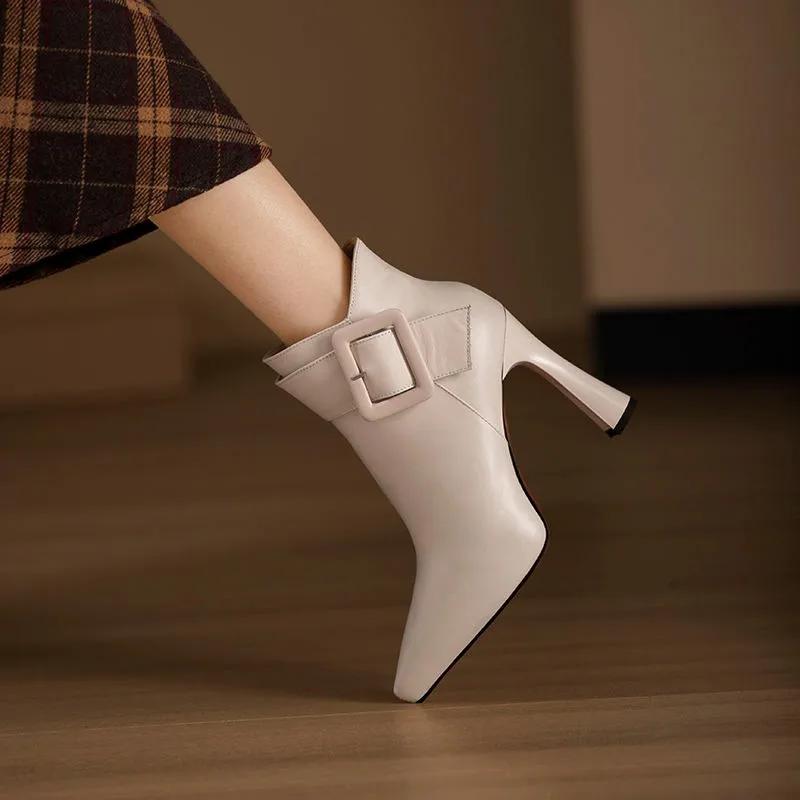 2024 Hot Sale Ladies Shoes Ankle Women's Boots Elegant Modern Boots Women Solid Buckle Zipper Pointed Toe High Heel Female Shoes