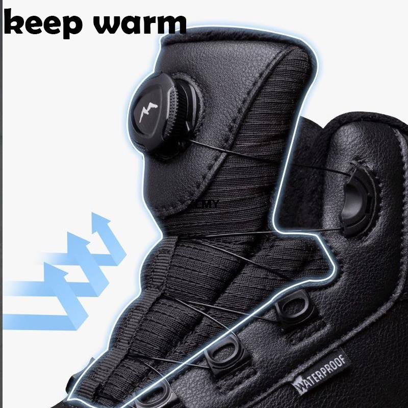 Waterproof Winter Snow Boots Men Ankle Booties Leather Cotton Shoes Keep Warm Rotary Button Snowboots Plush Winter Shoes Father