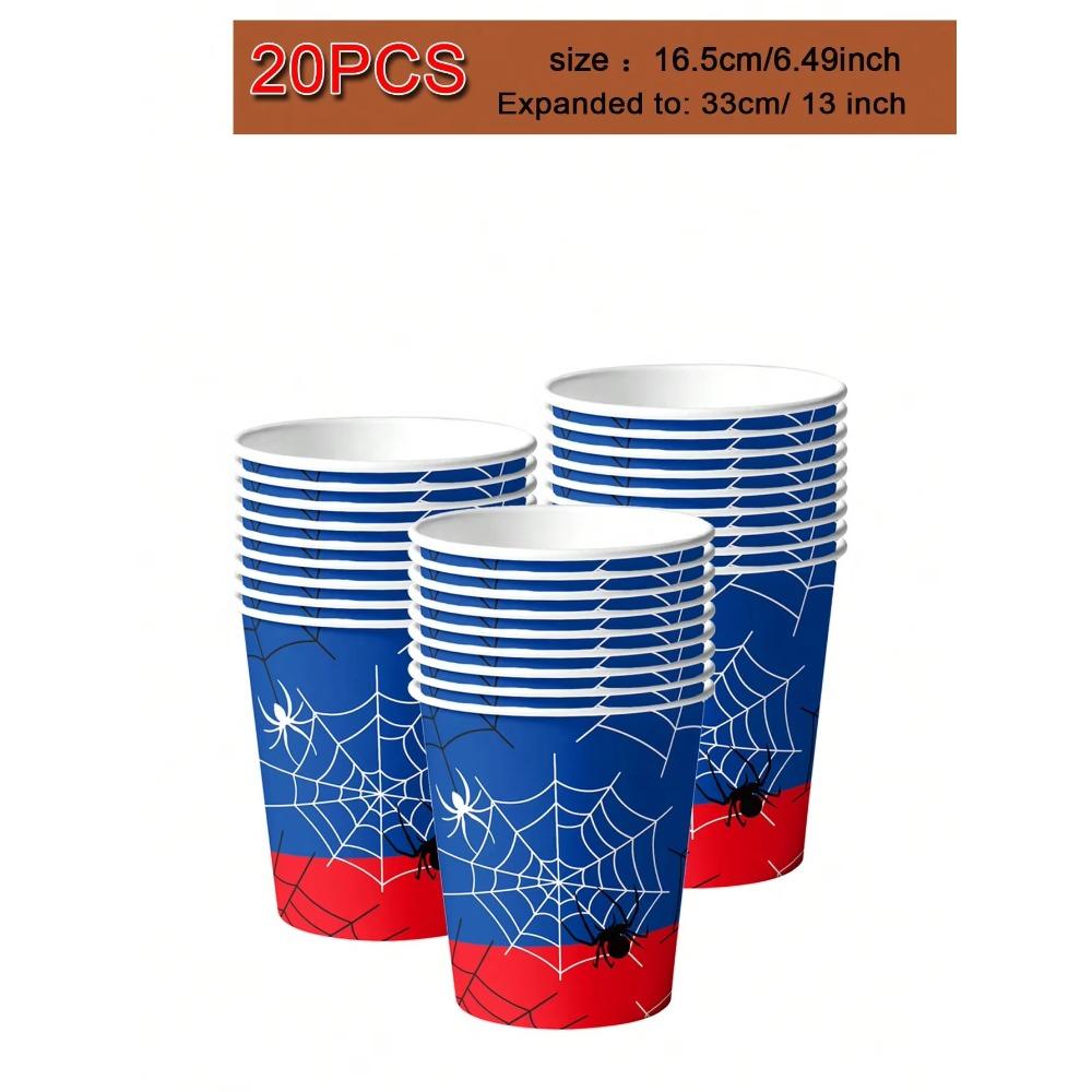 Birthday Party Disposable Tableware Set - Spider Web Theme Paper Plates Napkins Cups Tablecloth for Celebrations