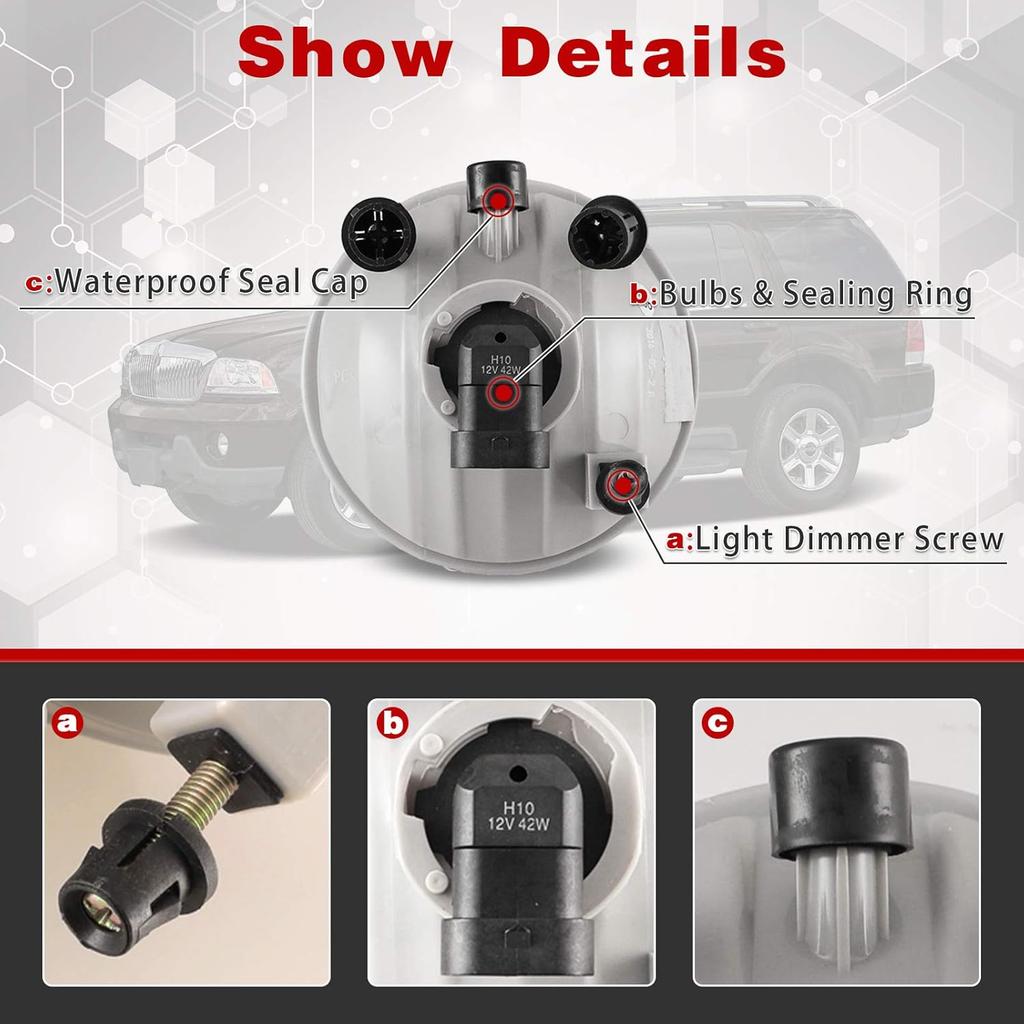 AUTOWIKI Fog Lights For 2001-2004 Ford F-150 Lightning, 2003-2005 Lincoln Aviator OEM Replacement Fog Lamps With Clear Lens 2PCS