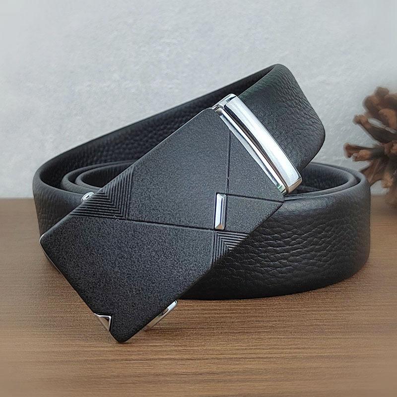 Men'S Automatic Buckle Belt Leather Business Belt Men'S First Layer Cowhide Middle-Aged Simple Dad Gift Belt Men