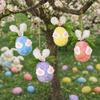 Flower Dot Foam Easter Eggs Colorful with Rope Felt Egg Pendant Rabbit Design Decorative Hanging Flower Egg Home Decoration