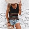 Women's Loose V-neck Color Block Stripe Knit Sweater Vest - Spring/Summer Collection