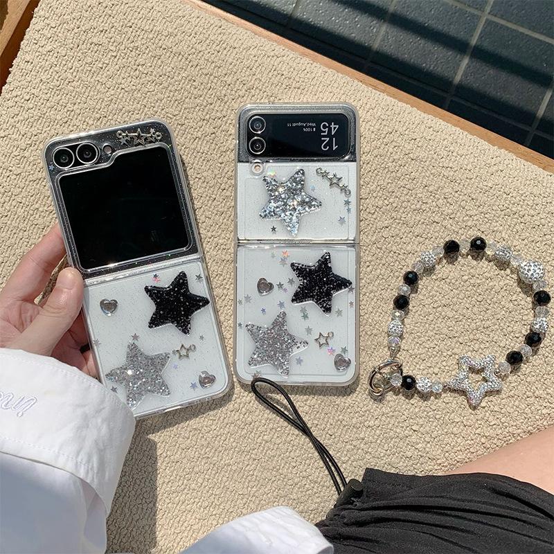 Glitter Sequin Five-pointed Star Mobile Phone Case for South Korea for Samsung Zflip7 Folding Screen Transparent Fold6 Protective Case
