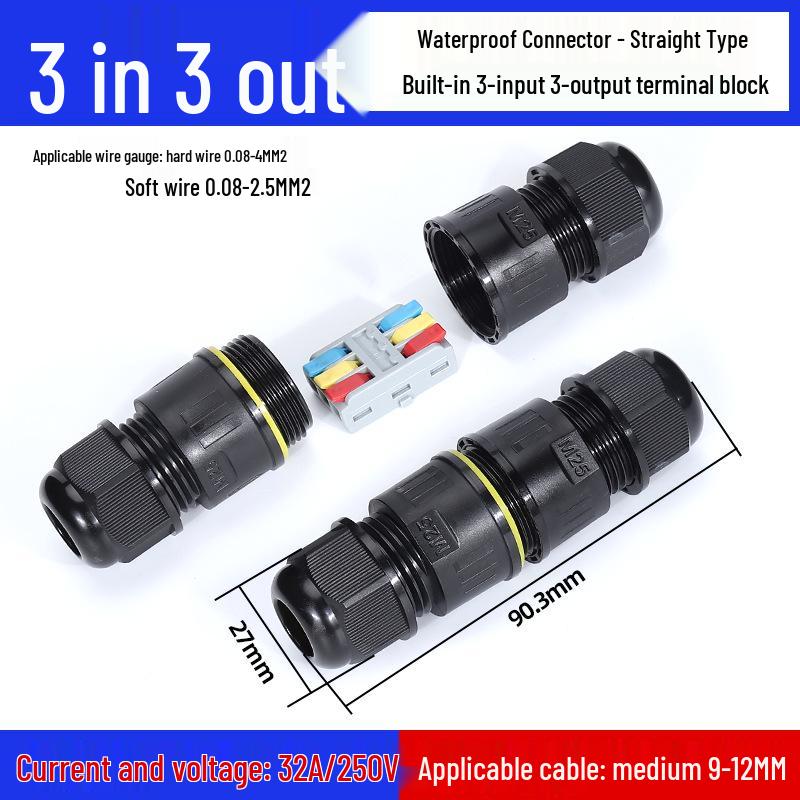 Waterproof Parallel Wire Connector: Two-in, Two-out, Rainproof Outdoor & Underground.