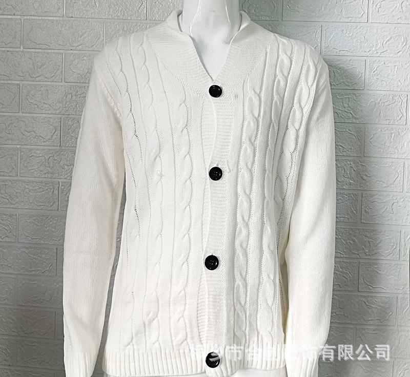 

2026 Men s Knitted Cardigan Solid Color Slim Fit Sweater XXXL білий