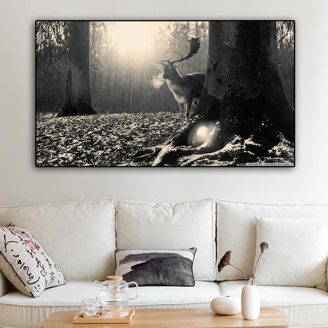 

Животное Благородный олень в зимнем снегу Лес Холст Картина Плакаты и принты Настенные художественные фотографии для гостиной Домашний декор без рамки 20cm×40cm NoFrame