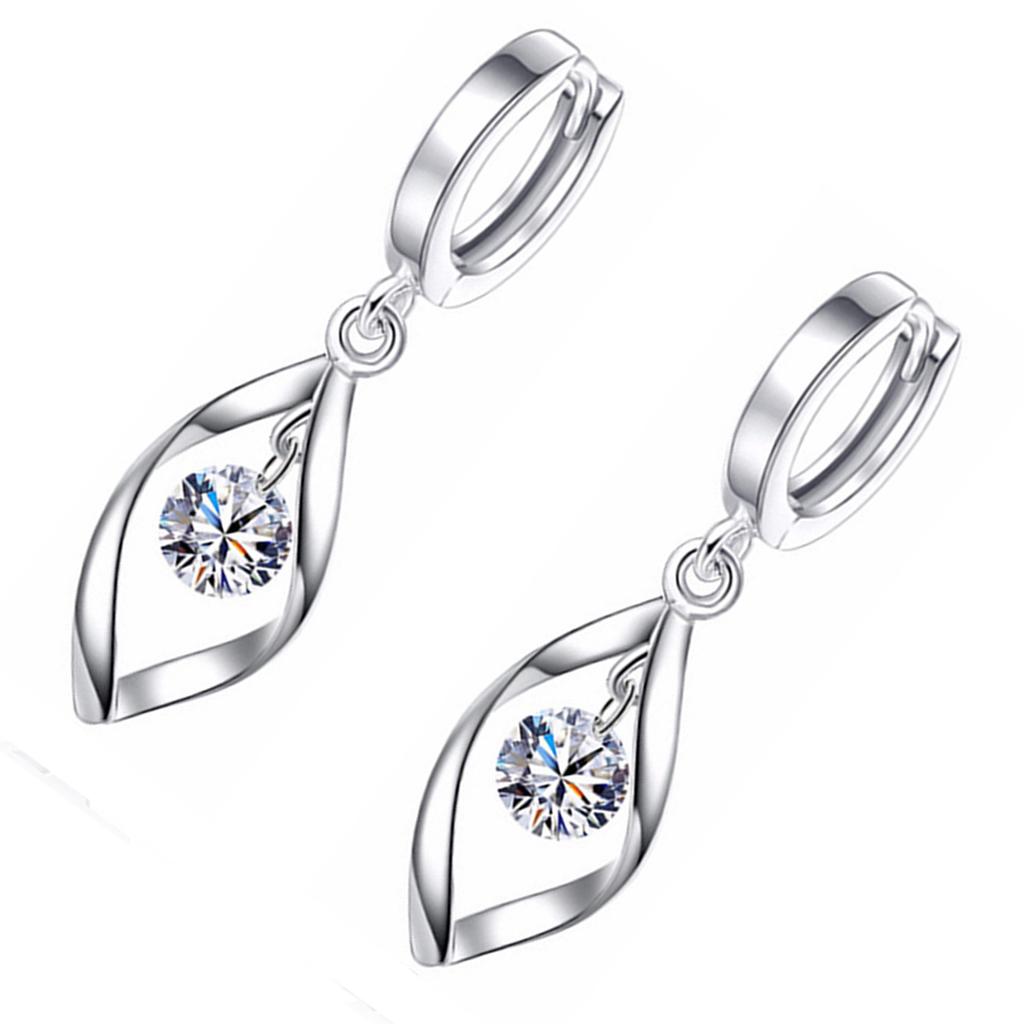 1 Pair Women White Gold Earrings Simple Zircon Hinged Dangle Drop Earrings for Balls Dates Parties Birthdays