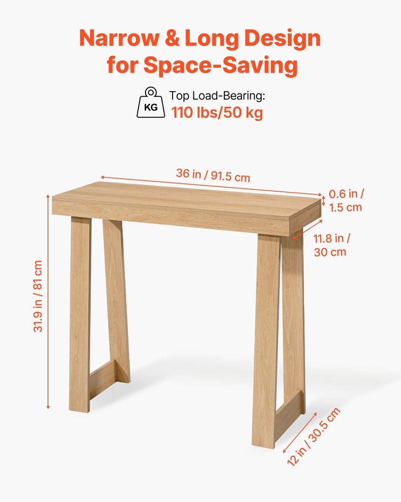 91,5 cm Konsolentisch, Moderner Schreibtisch hinter dem Sofa, Rechteckiger Holzeingangstisch, Schmaler Langer Sofatisch Akzentständer, Ideal für Flur, Schlafzimmer,