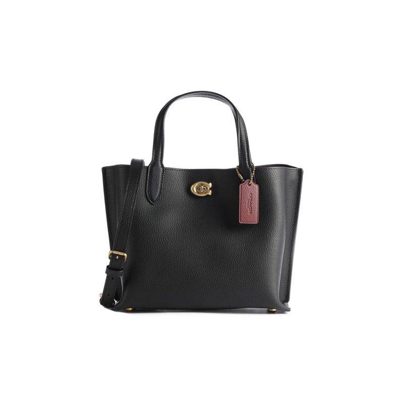 Coach Willow 24 Turn-lock Zipper Double-layer Pebbled Leather Bucket Bag Tote Bag Tote Bag Shopping Bag Hand-held Crossbody Bag Medium Women's Black