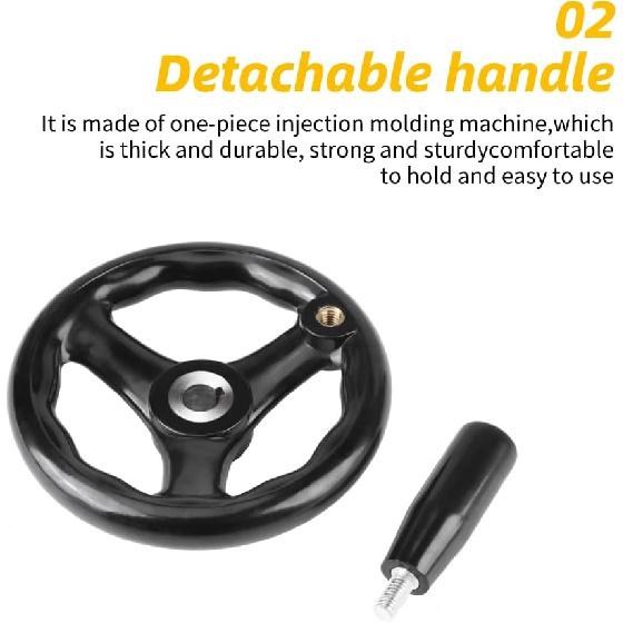 4.9inch Dia Hand Wheel, 3 Spoke Plastic Round Hand Wheel with Revolving Handle, for Lathe Milling Machine,12*125mm, Black