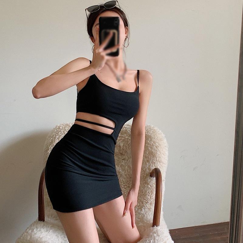 Dámské jednobarevné šaty bez ramínek bez rukávů Hollow Out