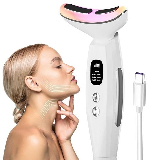 Skin Lift Device Anti-Aging Face  Neck Massager Reduces Wrinkles, Puffiness Double Chin 7 Color LED Light Therapy