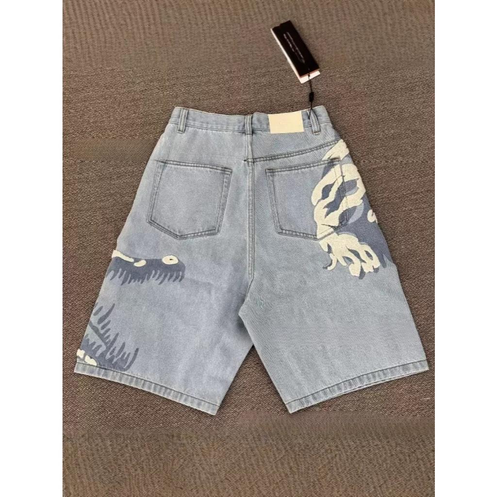 ZYLLO Denim Shorts High Waist Loose Knee Length Trousers American Streetwear Jeans