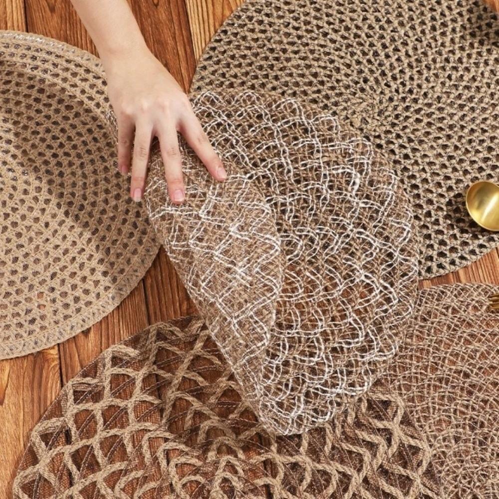 New Woven Dining Placemats Heat-resistant Round Insulation Mat Washable Boho Style Table Mat For Coffee Kitchen Dining Room