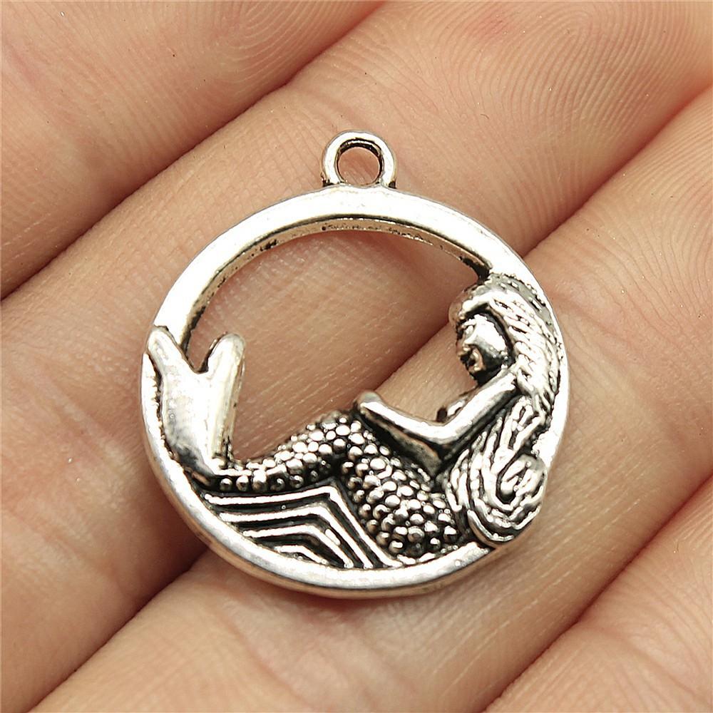 10pcs Charms Lovely Mermaid Antique Bronze Silver Color Plated Pendants Making DIY Handmade Tibetan Jewelry