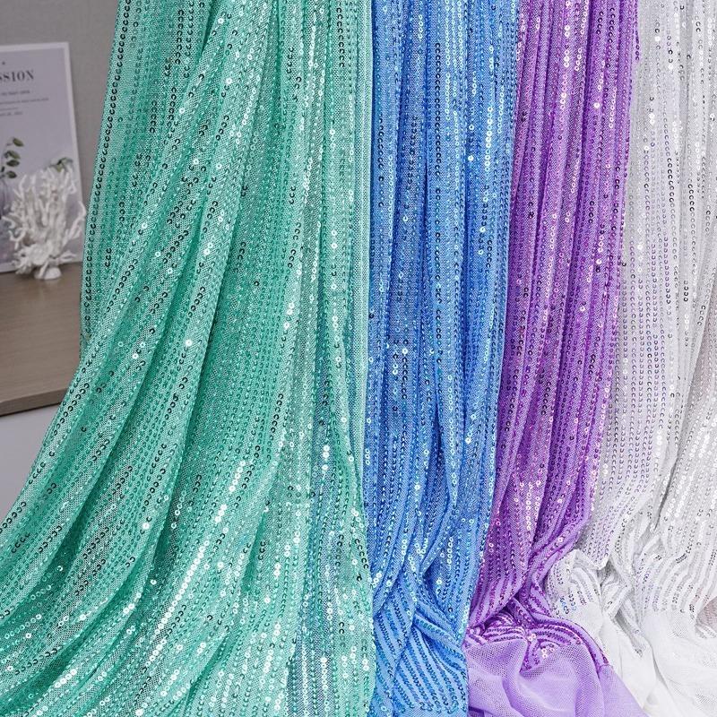 Wide 130cm Mesh Micro Stretch Small Sequins Clothing Fabric for DIY Sewing Clothing Dress Wedding Dresses Party Tablecloth Cloth