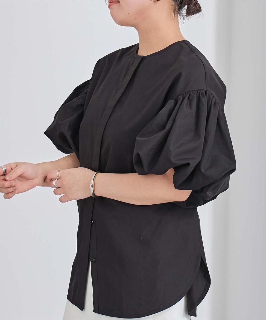 Yours Belted Collarless Balloon Sleeve Blouse BFXU1802 Small Black Women's