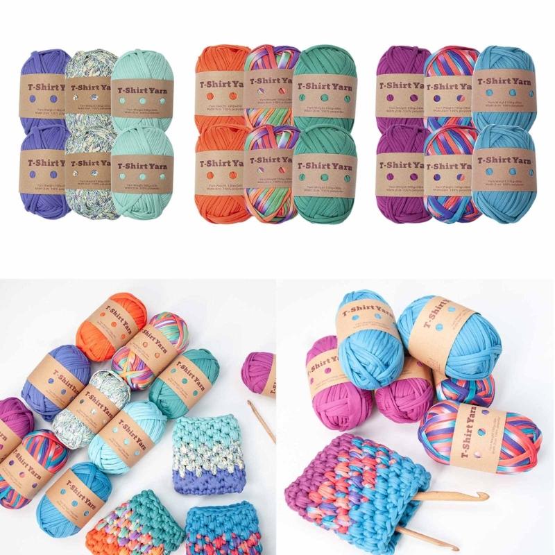 T Shirt Yarn Spaghetti Yarn Thick Yarn for Crocheting Cotton Polyester Elastic Fabric Cloth Knitting Yarn for Hand DIY