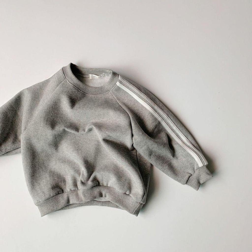 Korean Children's Side Stripe Cotton Sweatshirt & Pants Set for Boys and Girls - Autumn/Spring Casual Style