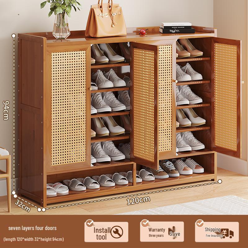 Japanese Rattan Dustproof Shoe Cabinet - Compact, Large-Capacity Entryway Storage Rack