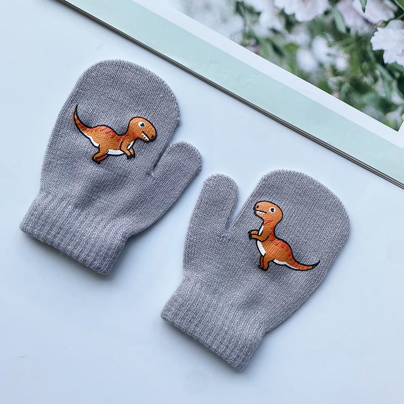 

Toddler Fingerless Knit Gloves with Cartoon Dinosaur Pattern One size (fits 3-5 years old)