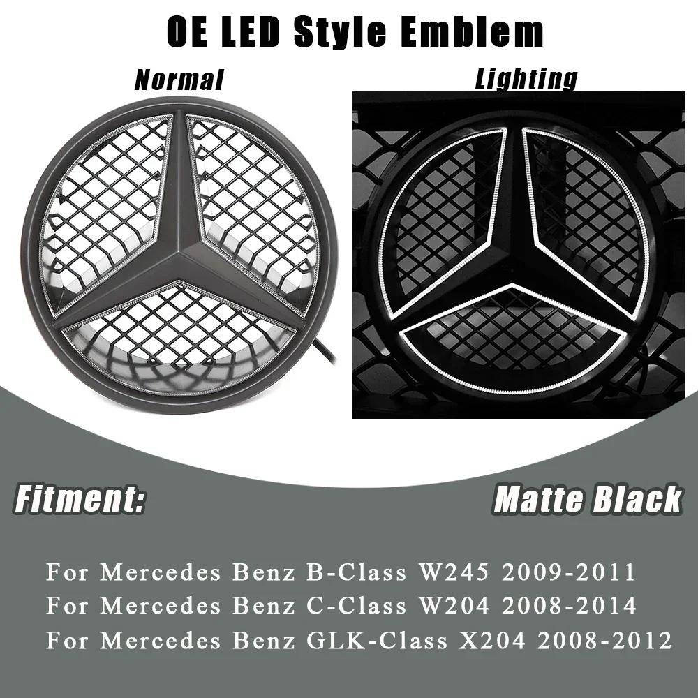 Car Front Grilled Star Emblem LED Illuminated Logo Glossy Black Border and Chrome Silver For Mercedes Benz W204 W245 X204 Class