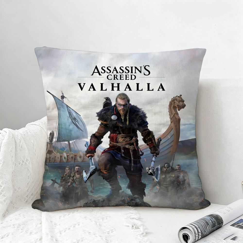 Game Assassins Creed Valhalla Cushion Cover Natural Linen Pillowcase Set AllinOne Decor for Sofa Bedroom Chair