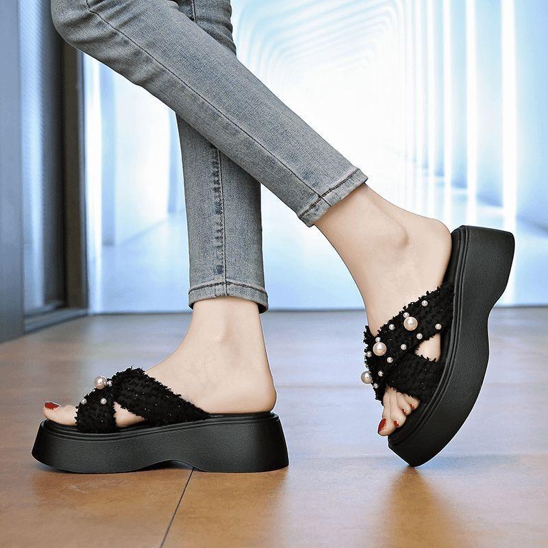 Pearl Platform Slippers New with Skirt Cool Slippers Women's Summer Wear